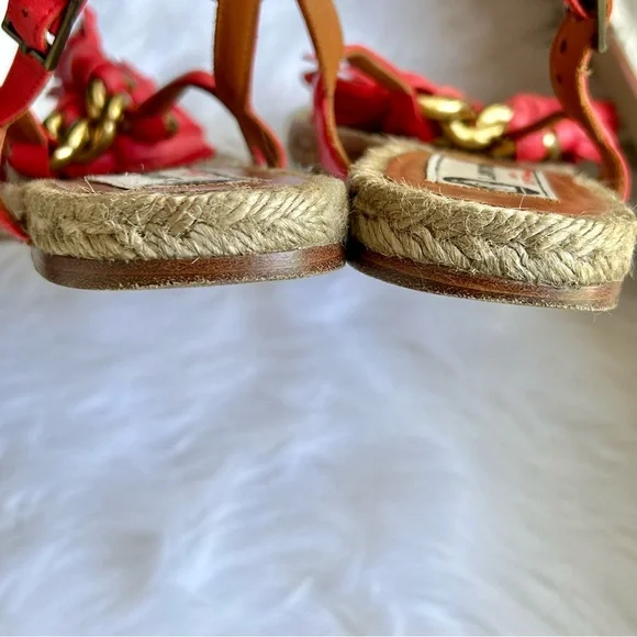 Lanvin Pink Leather Tassels Gold Chain Espadrille Sandals - Picture 8 of 10